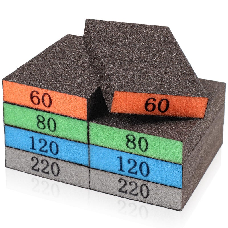 YNZDRWA 8 Pack Sanding Sponge  Washable and Reusable Sanding Blocks for Drywall Wood Metal Furniture  60/80/120/220 Grit Sandpaper Block Assortment - Image 1